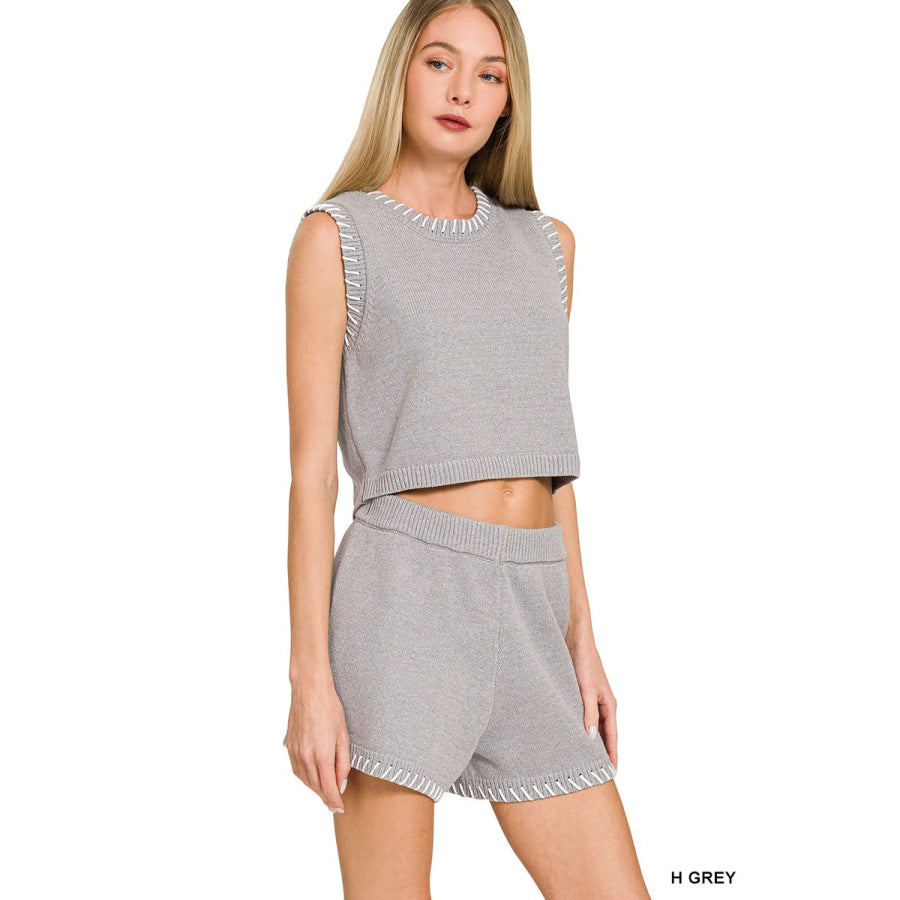 Zenana Stitch Detailed Cropped Sweater Vest Apparel and Accessories