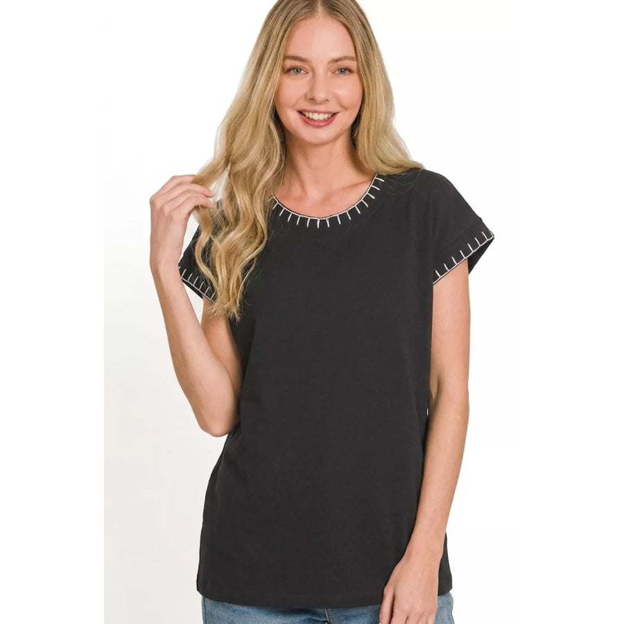 Zenana Stitch Detailed Oversize Top Apparel and Accessories