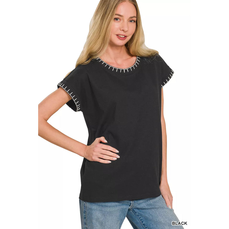 Zenana Stitch Detailed Oversize Top Apparel and Accessories