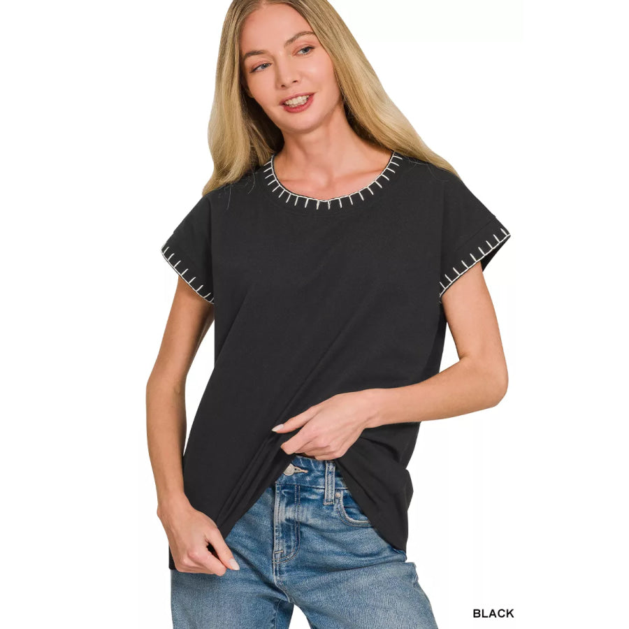 Zenana Stitch Detailed Oversize Top BLACK / S Apparel and Accessories