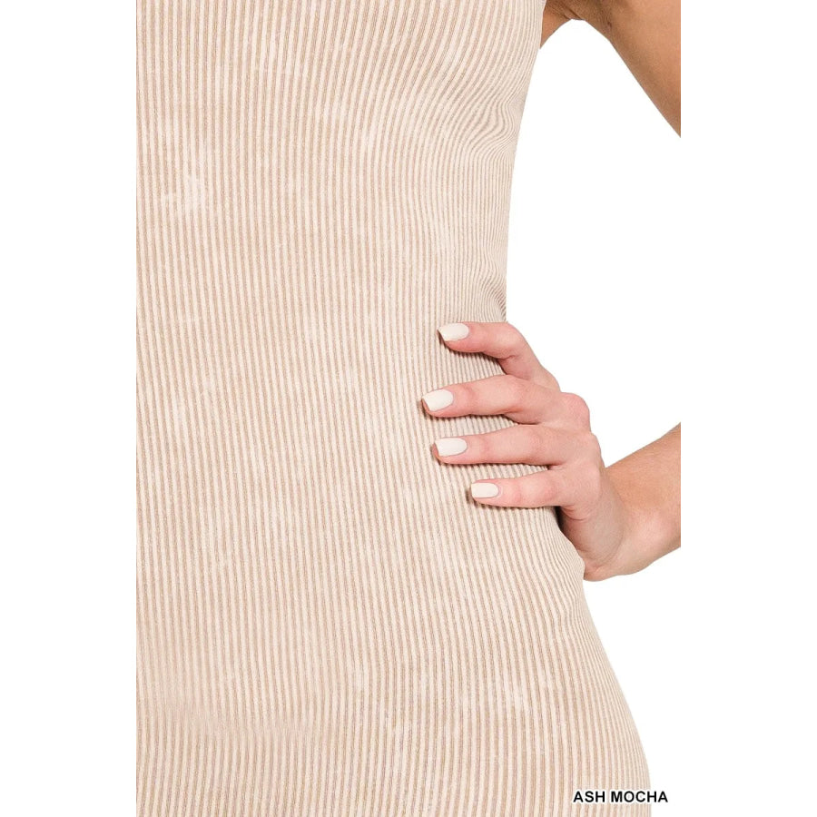 Zenana Stone Washed Ribbed Seamless Romper Apparel and Accessories