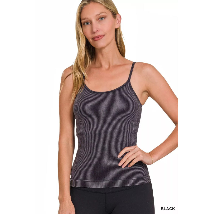 Zenana Stone Washed Ribbed Seamless Tank Top Apparel and Accessories