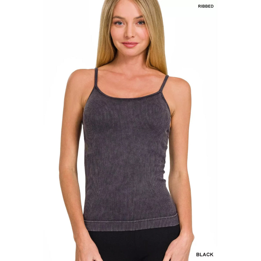 Zenana Stone Washed Ribbed Seamless Tank Top Apparel and Accessories