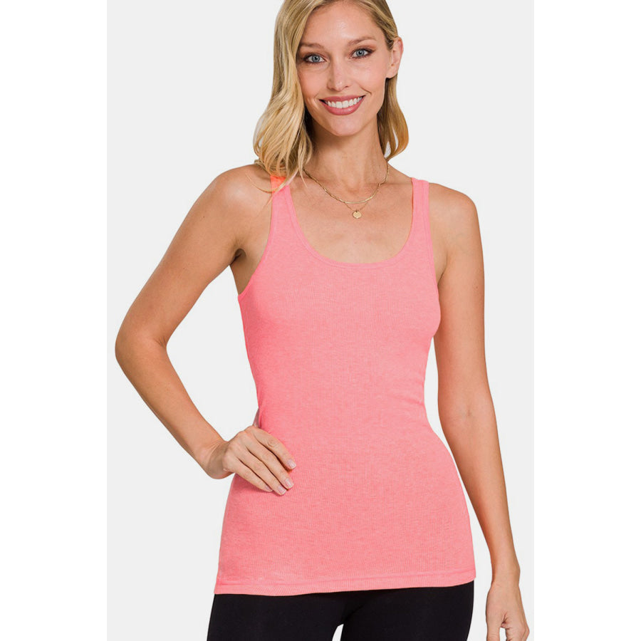 Zenana Stretchy Ribbed Knit Racerback Tank Apparel and Accessories