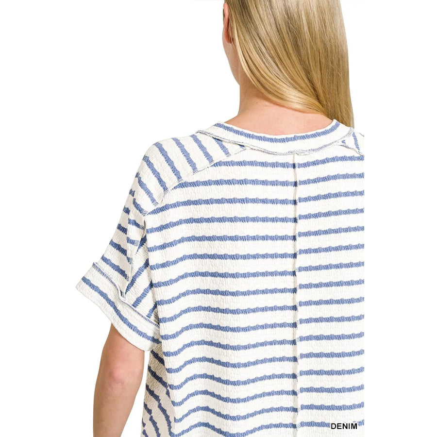 Zenana Stripe Jacquard Round-Meck Tee Apparel and Accessories