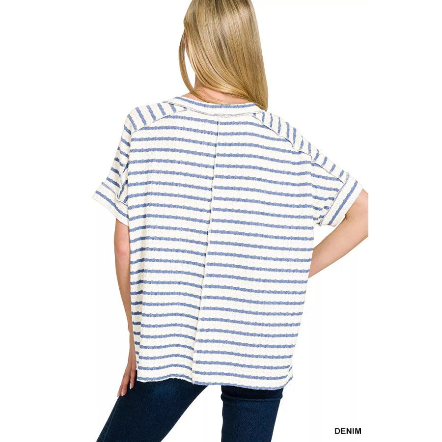 Zenana Stripe Jacquard Round-Meck Tee Apparel and Accessories