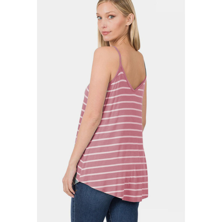 Zenana Striped Curved Hem Cami LT ROSE/IVORY / S Apparel and Accessories