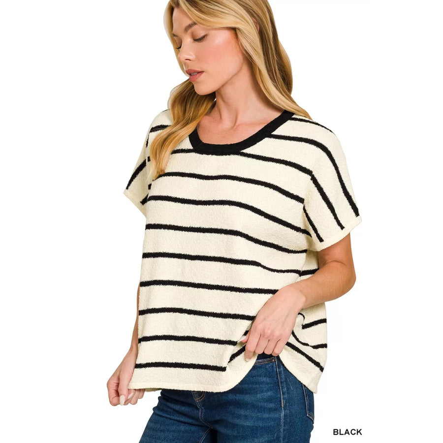 Zenana Striped Oversize Sweater Top Apparel and Accessories