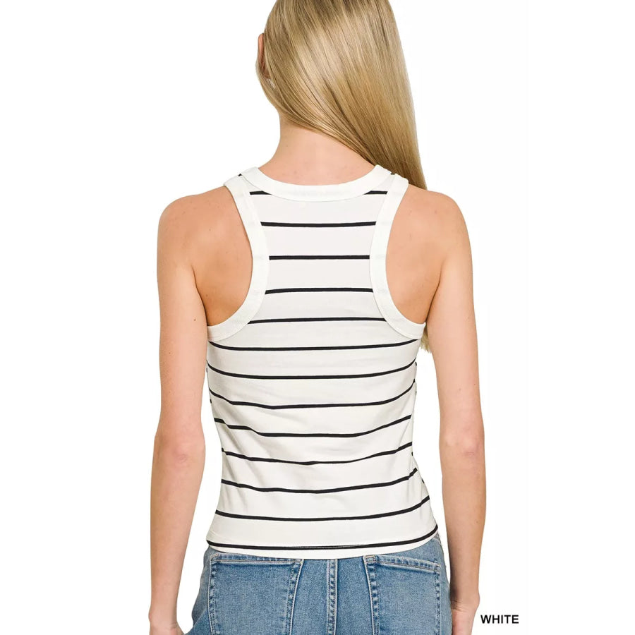 Zenana Striped Round Neck Tank Top Apparel and Accessories