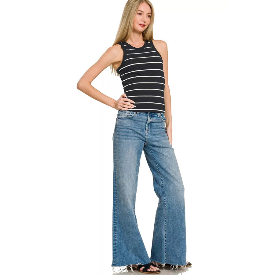 Zenana Striped Round Neck Tank Top Apparel and Accessories