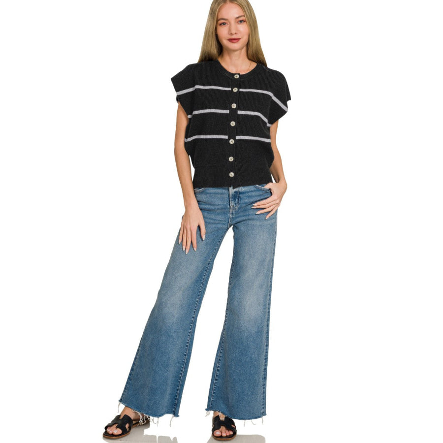 Zenana Striped Viscose Sweater Vest Apparel and Accessories