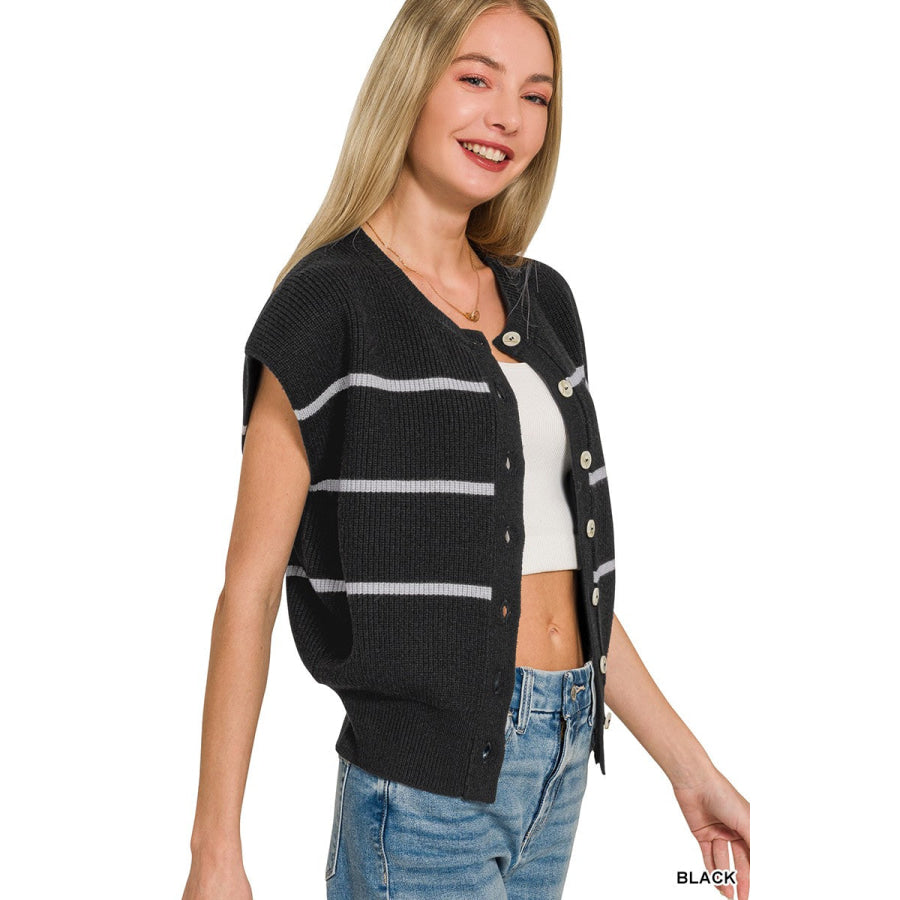 Zenana Striped Viscose Sweater Vest Apparel and Accessories