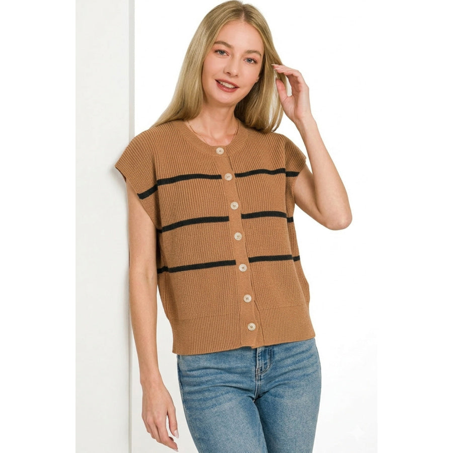 Zenana Striped Viscose Sweater Vest Apparel and Accessories