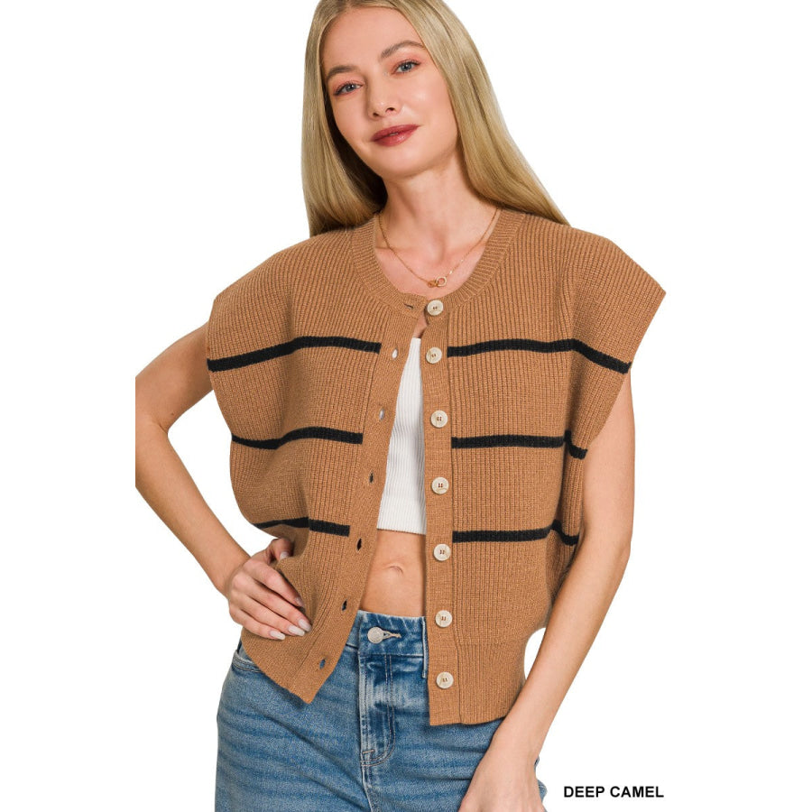 Zenana Striped Viscose Sweater Vest Apparel and Accessories