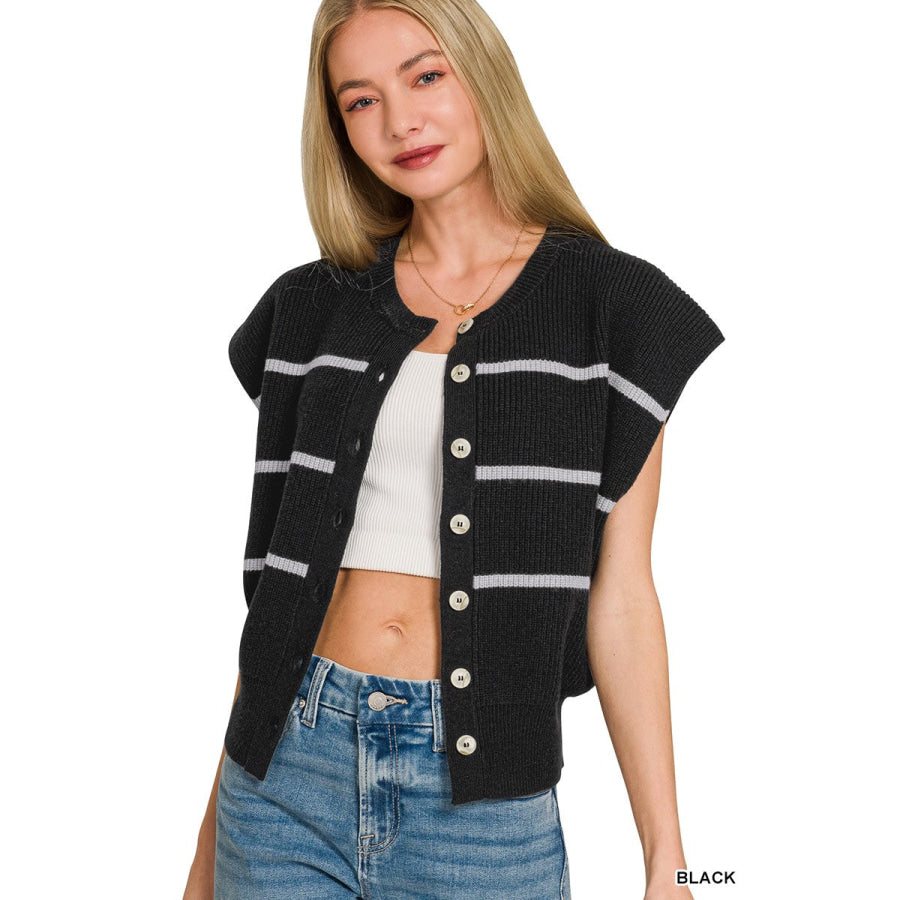 Zenana Striped Viscose Sweater Vest BLACK / S Apparel and Accessories