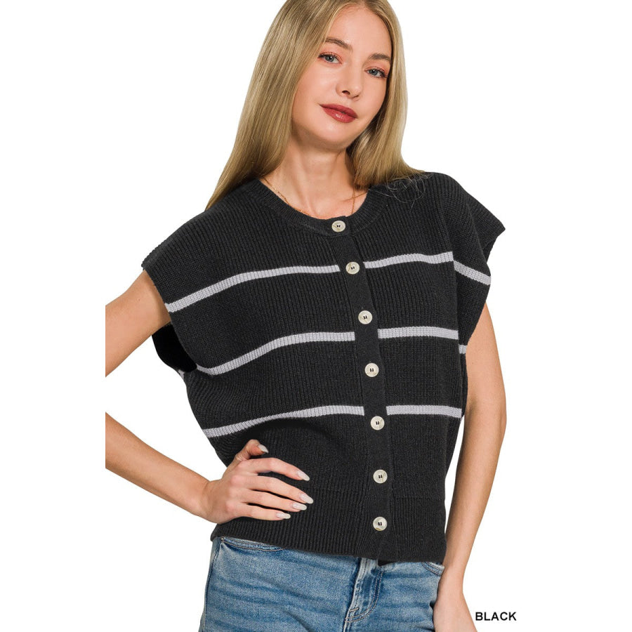 Zenana Striped Viscose Sweater Vest BLACK / S Apparel and Accessories