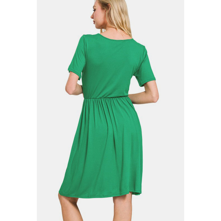 Zenana Surplice Short Sleeve Brushed DTY Dress Green / S Apparel and Accessories