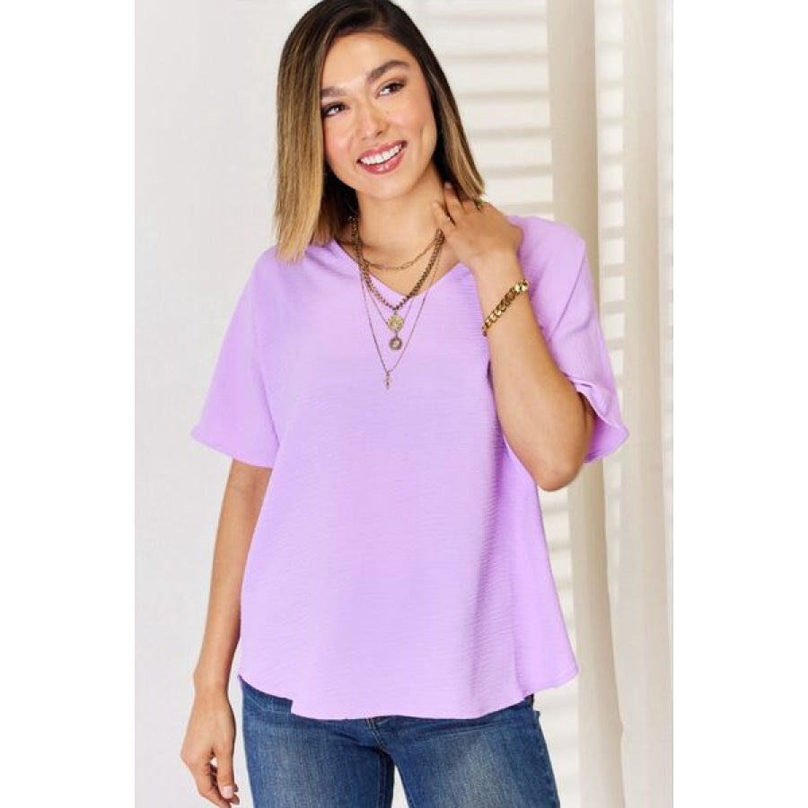 Zenana Texture Short Sleeve T - Shirt Bright Lavender / S Apparel and Accessories