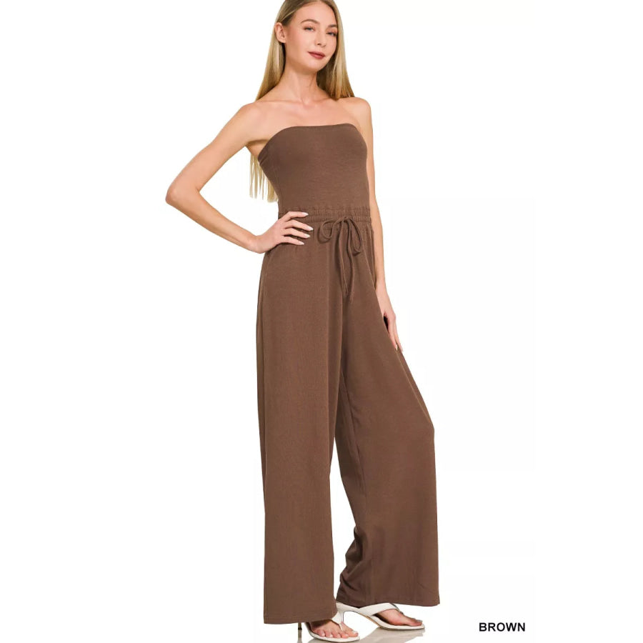 Zenana Tube Top Jumpsuit with Drawstring Waist Apparel and Accessories