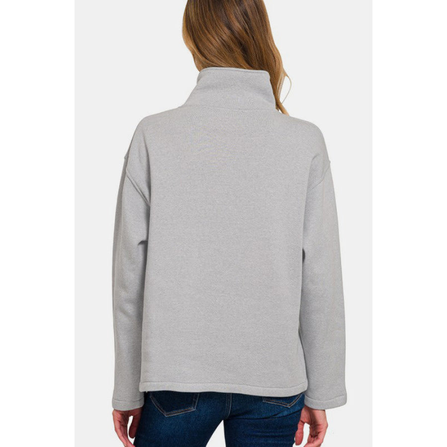 Zenana Turtleneck Half Snap Fleece Sweatshirt Apparel and Accessories