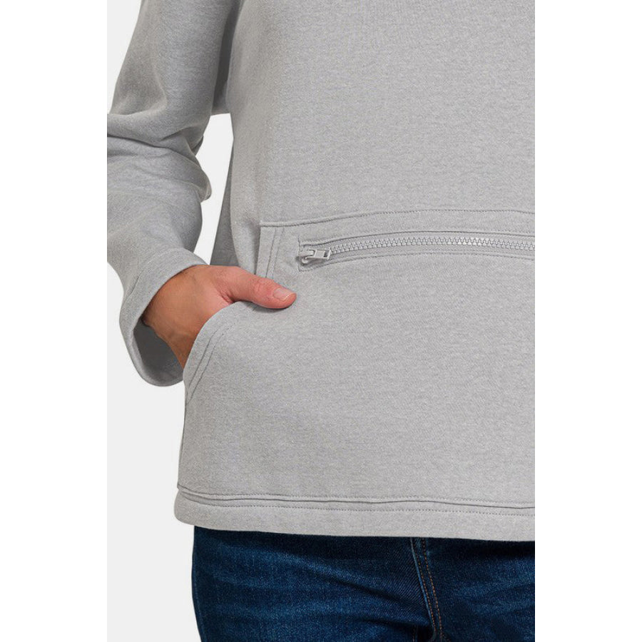 Zenana Turtleneck Half Snap Fleece Sweatshirt Apparel and Accessories