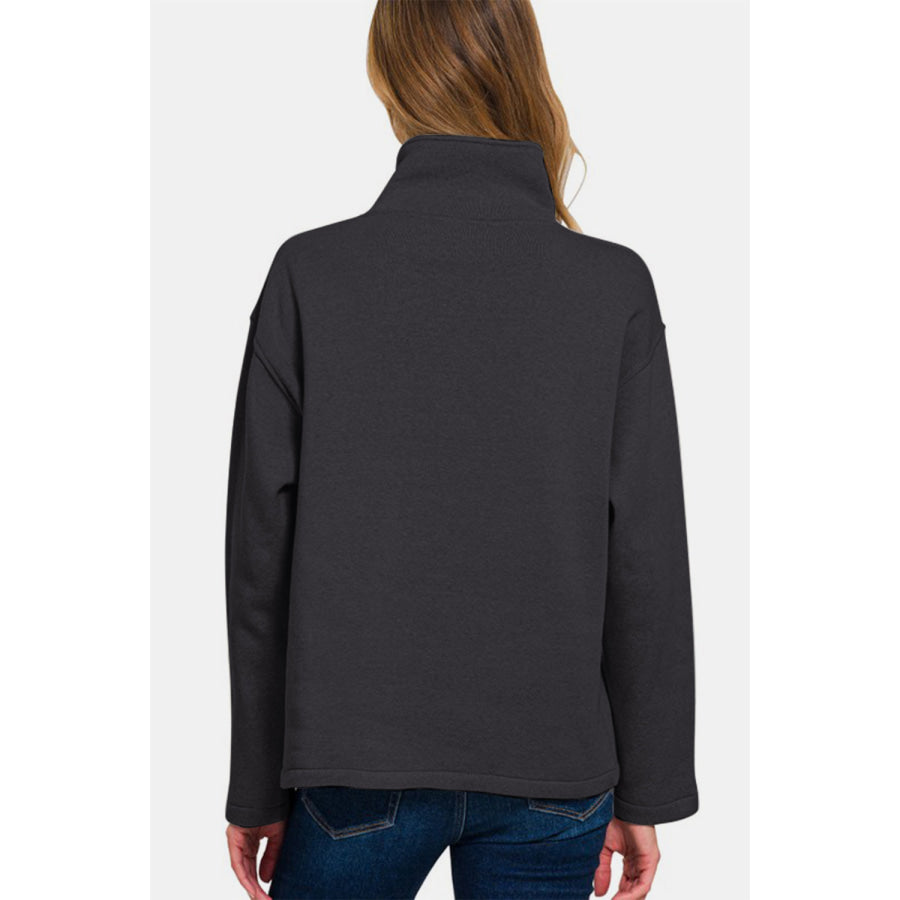 Zenana Turtleneck Half Snap Fleece Sweatshirt Apparel and Accessories