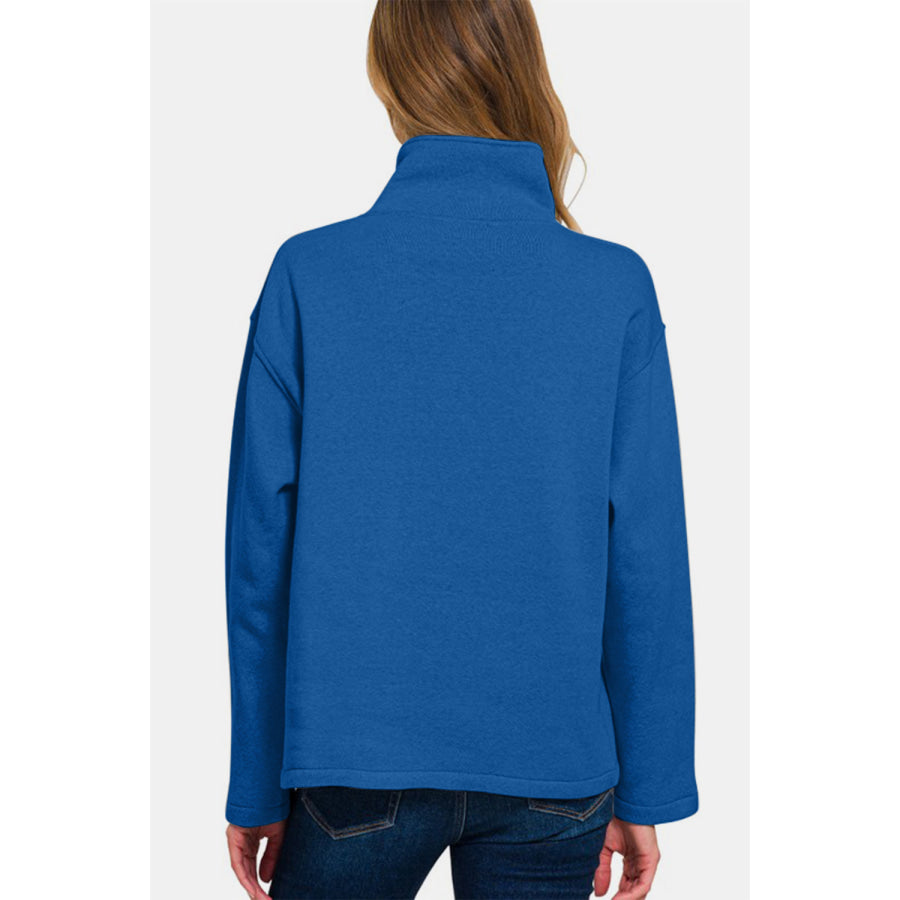 Zenana Turtleneck Half Snap Fleece Sweatshirt Apparel and Accessories