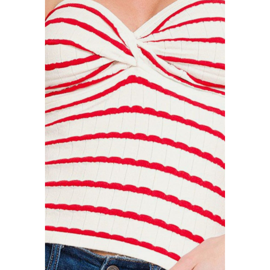 Zenana Twisted Sweetheart Neck Striped Tube Top Apparel and Accessories