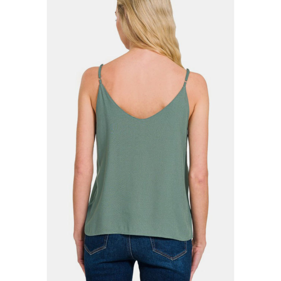 Zenana Two Layered Spaghetti Strap Cami Ash Jade / S Apparel and Accessories