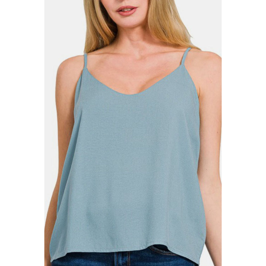 Zenana Two Layered Spaghetti Strap Cami BLUE GREY / S Apparel and Accessories