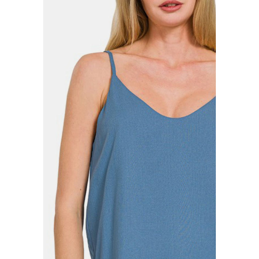 Zenana Two Layered Spaghetti Strap Cami Dusty Blue / S Apparel and Accessories