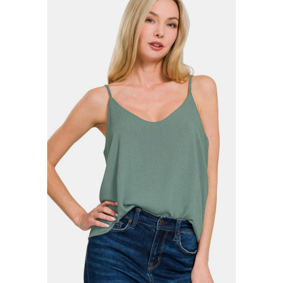 Zenana Two Layered Spaghetti Strap Cami Ash Jade / S Apparel and Accessories