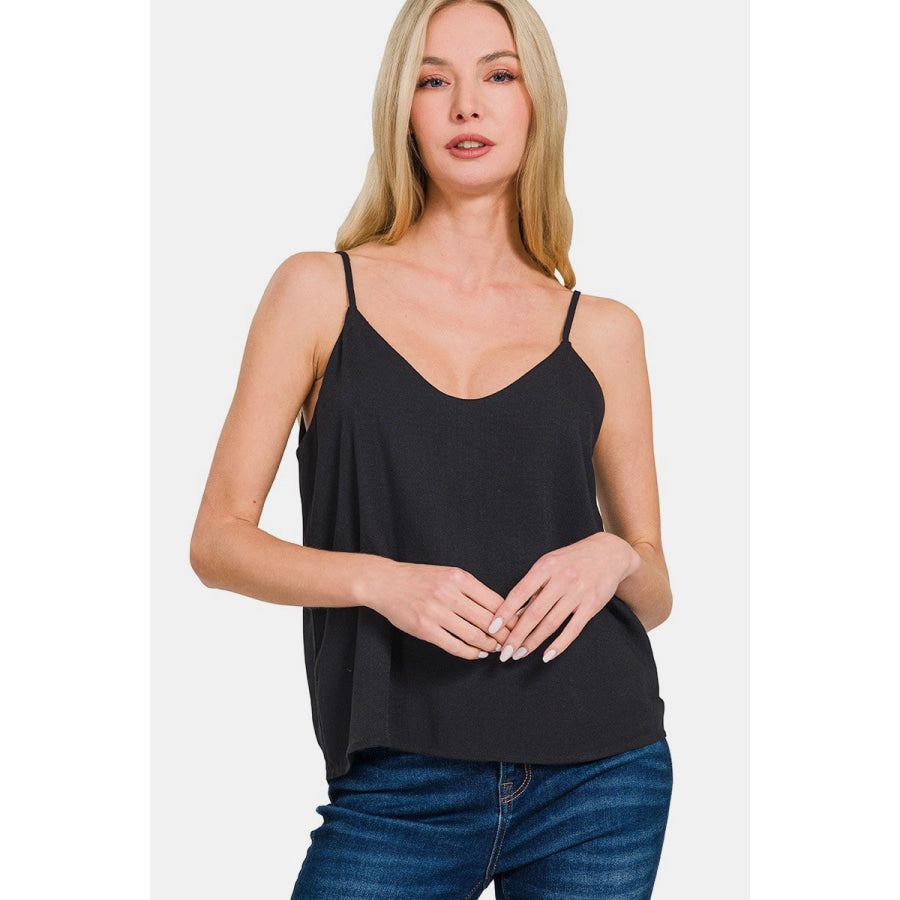 Zenana Two Layered Spaghetti Strap Cami Black / S Apparel and Accessories