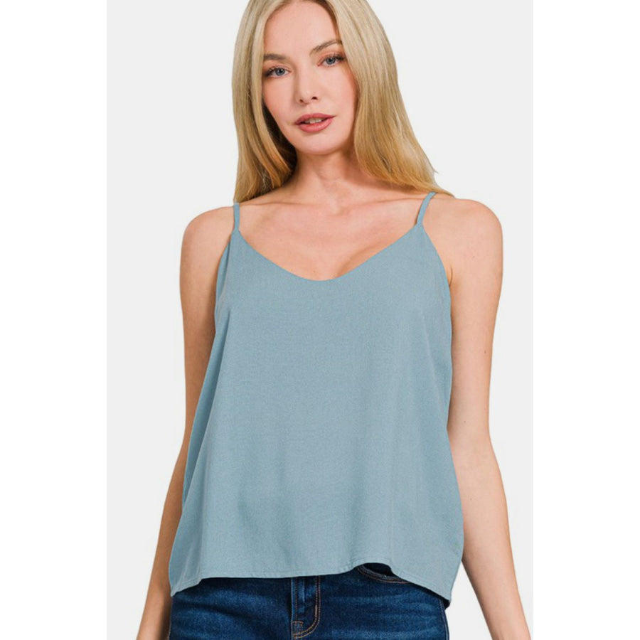 Zenana Two Layered Spaghetti Strap Cami BLUE GREY / S Apparel and Accessories