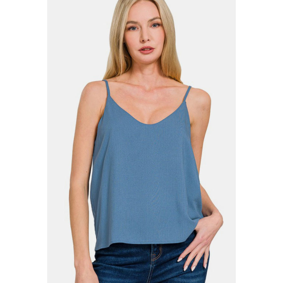 Zenana Two Layered Spaghetti Strap Cami Dusty Blue / S Apparel and Accessories