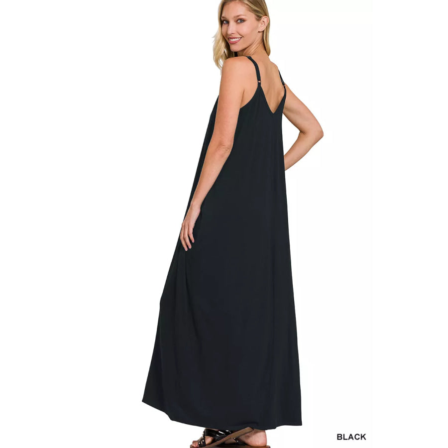 Zenana V-Neck Cami Maxi Dress with Side Pockets Apparel and Accessories