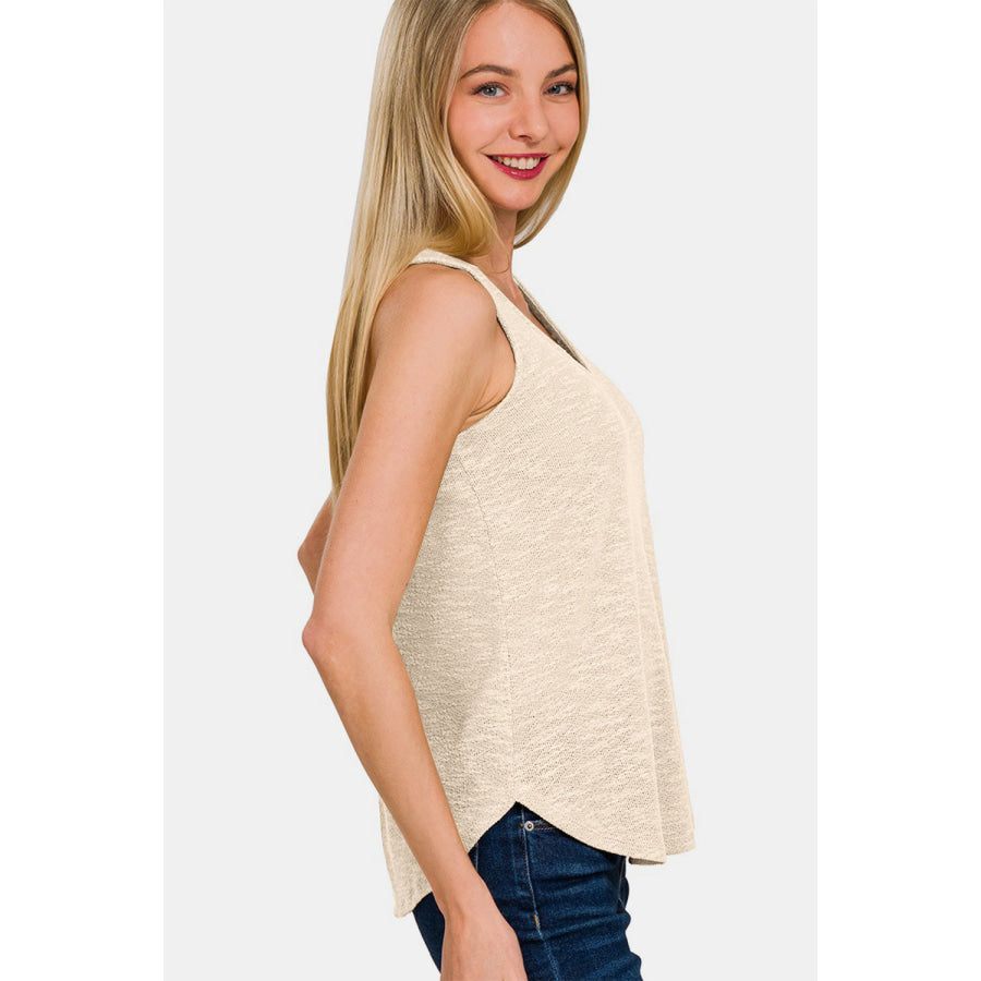 Zenana V-Neck Curved Hem Tank Apparel and Accessories