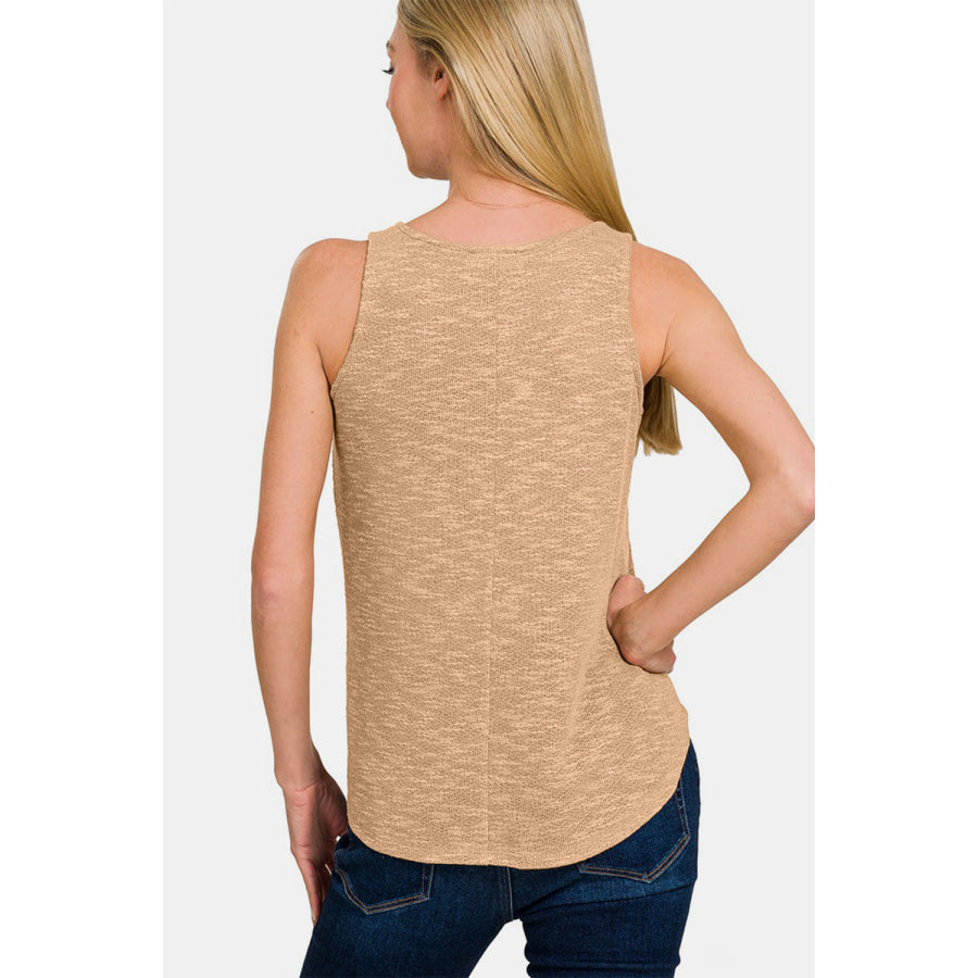 Zenana V-Neck Curved Hem Tank Apparel and Accessories