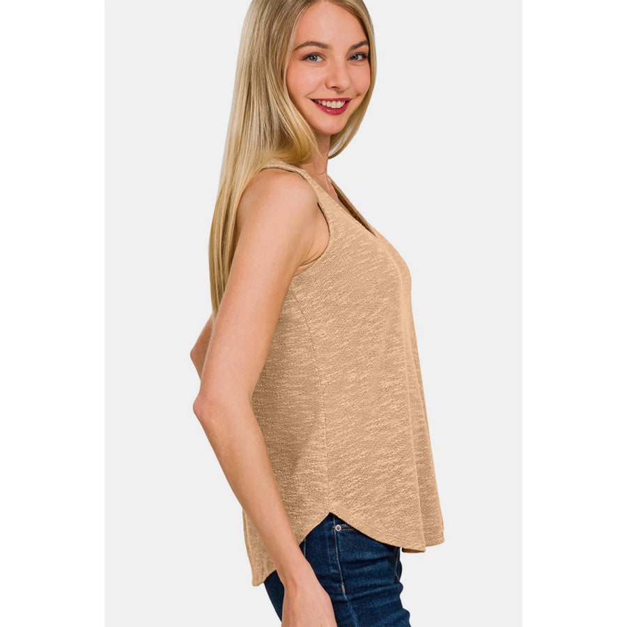 Zenana V-Neck Curved Hem Tank Apparel and Accessories