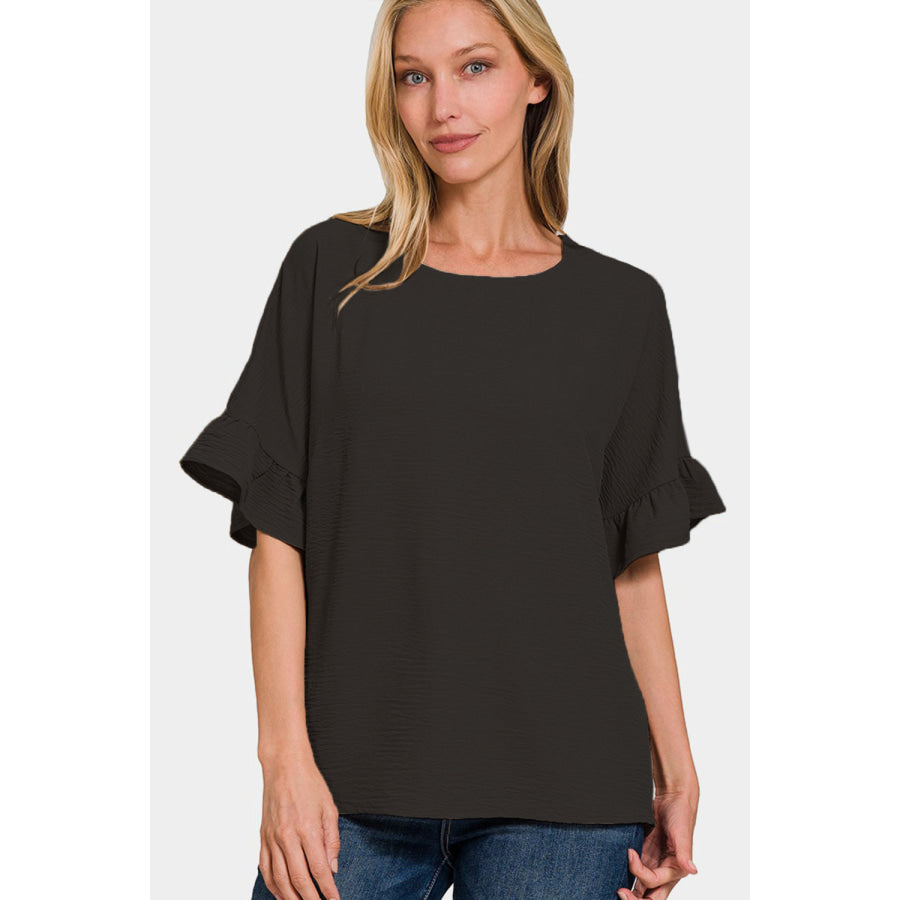 Zenana V - Neck Flutter Sleeve Top Apparel and Accessories