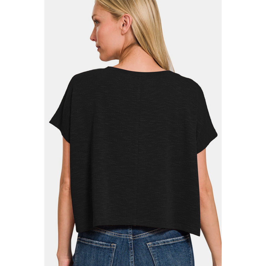 Zenana V-Neck Short Sleeve Crop T-Shirt Apparel and Accessories