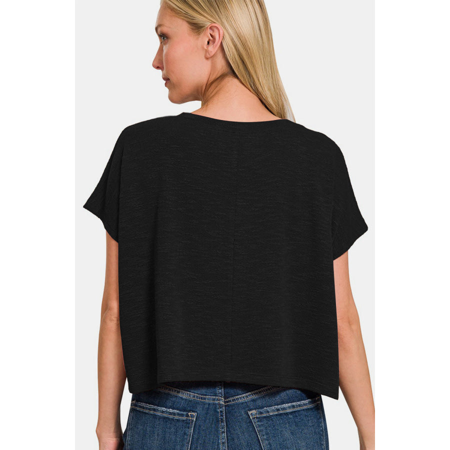 Zenana V-Neck Short Sleeve Crop T-Shirt Black / S Apparel and Accessories