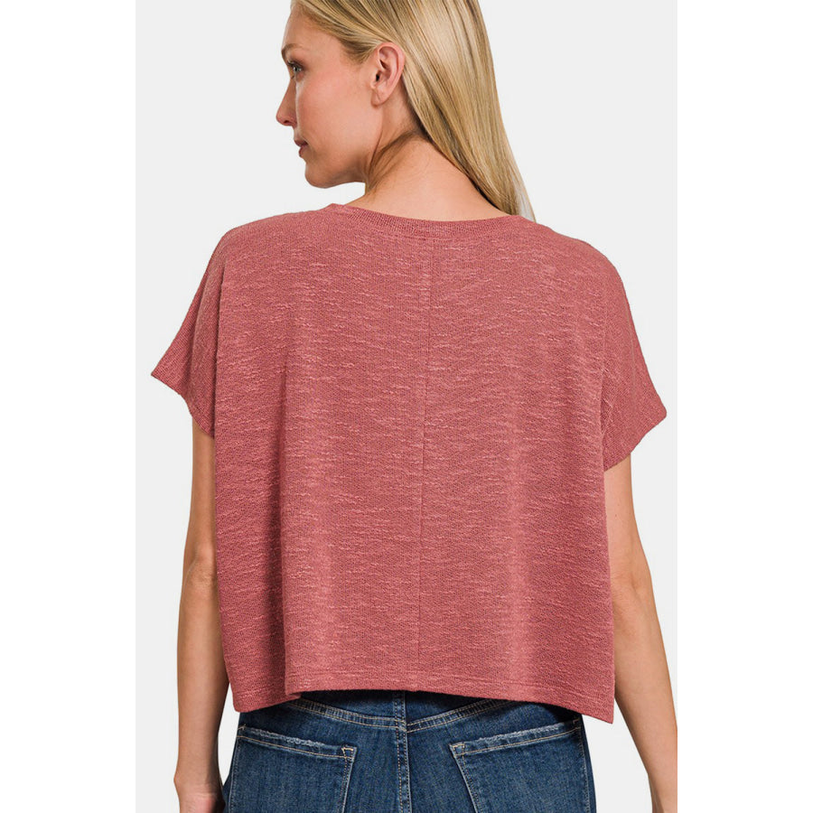 Zenana V-Neck Short Sleeve Crop T-Shirt Winter Rose / S Apparel and Accessories