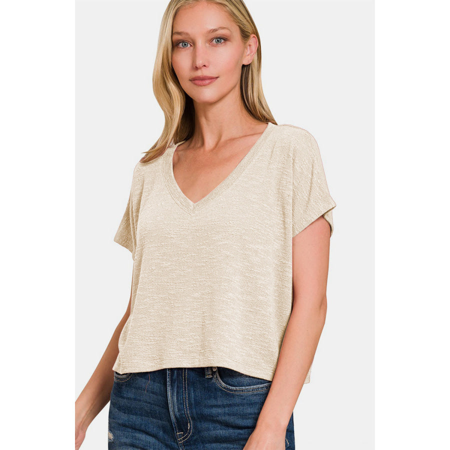 Zenana V-Neck Short Sleeve Crop T-Shirt Apparel and Accessories