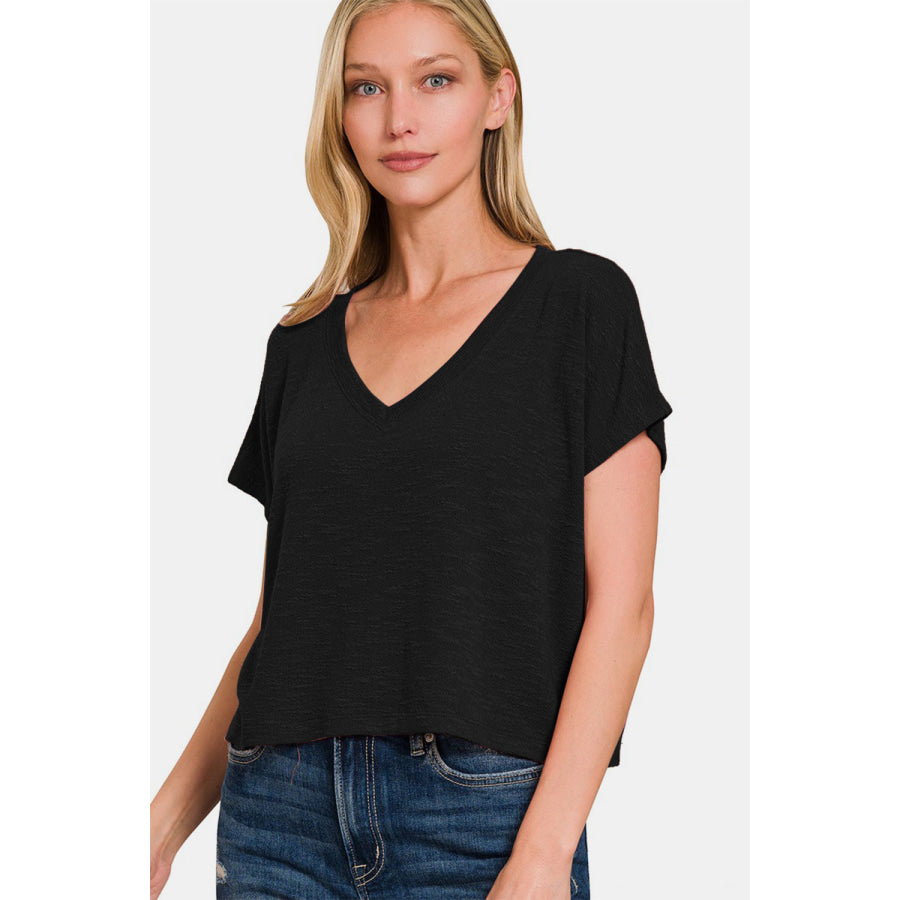 Zenana V-Neck Short Sleeve Crop T-Shirt Apparel and Accessories