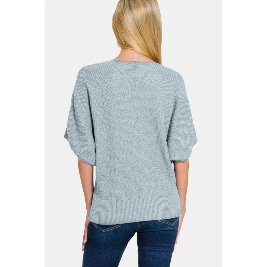 Zenana V-Neck Short Sleeve Dolman Sweater Apparel and Accessories