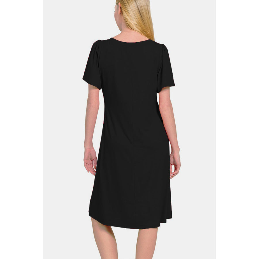 Zenana V-Neck Short Sleeve Dress Black / S Apparel and Accessories