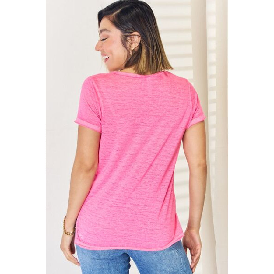 Zenana V - Neck Short Sleeve Slit T - Shirt Apparel and Accessories