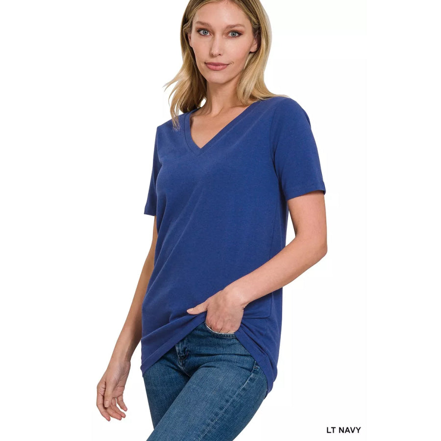 Zenana V-Neck Short Sleeve T-Shirt LT NAVY / S Apparel and Accessories