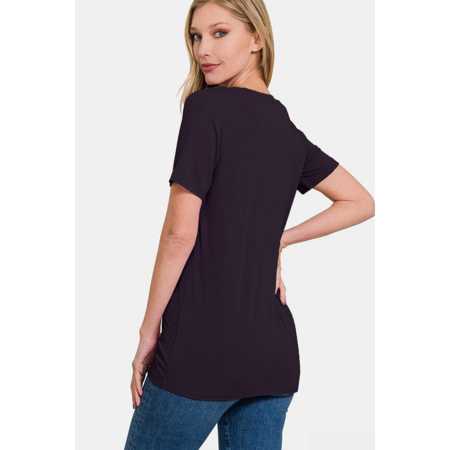 Zenana V-Neck Short Sleeve T-Shirt Black / S Apparel and Accessories